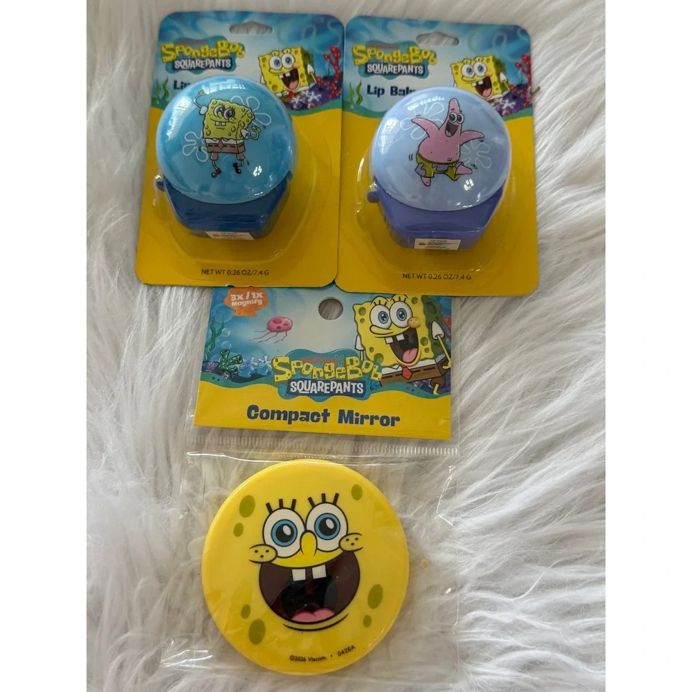 SpongeBob SquarePants Lip Balm and Compact Mirror Set Nickelodeon 3 Piece Lot